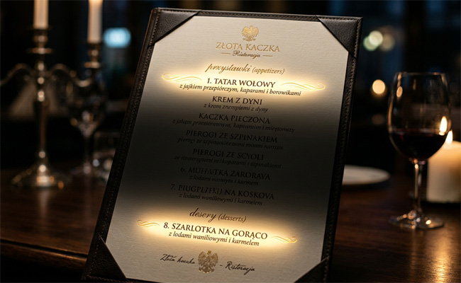 Menu w restauracji